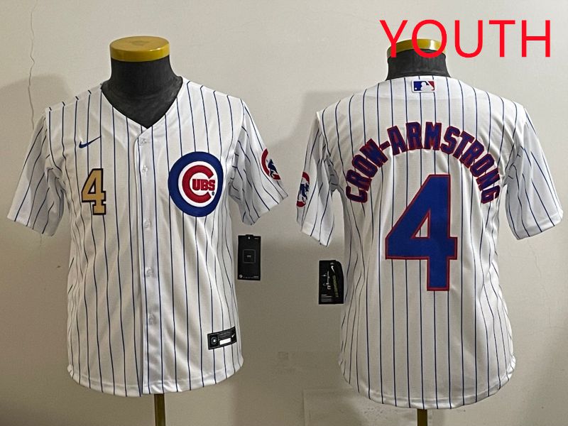 Youth 2025 Chicago Cubs 4 Crow-Armstrong White Stripe Game Nike MLB Jersey style 3